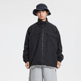 Unisex Jacket Spring Overalls Coat Loose Zip Large Pocket Stand Collar Jacket for Men